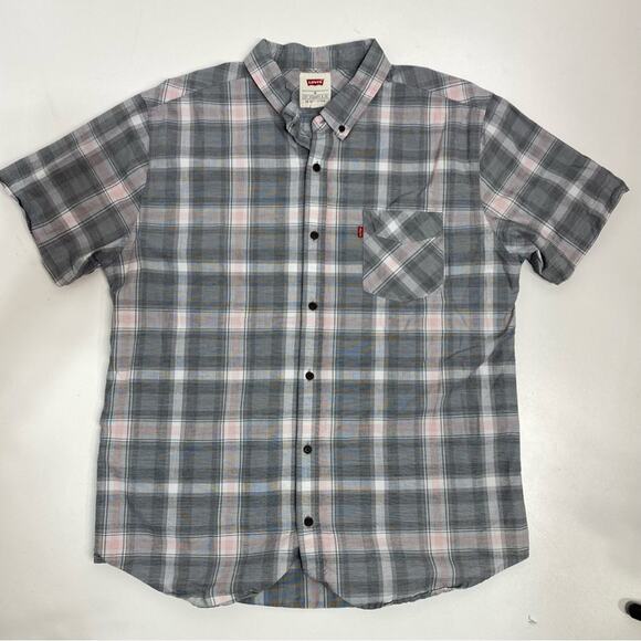 Levi’s Short Sleeve Plaid Button Down Gray XL - Picture 1 of 8